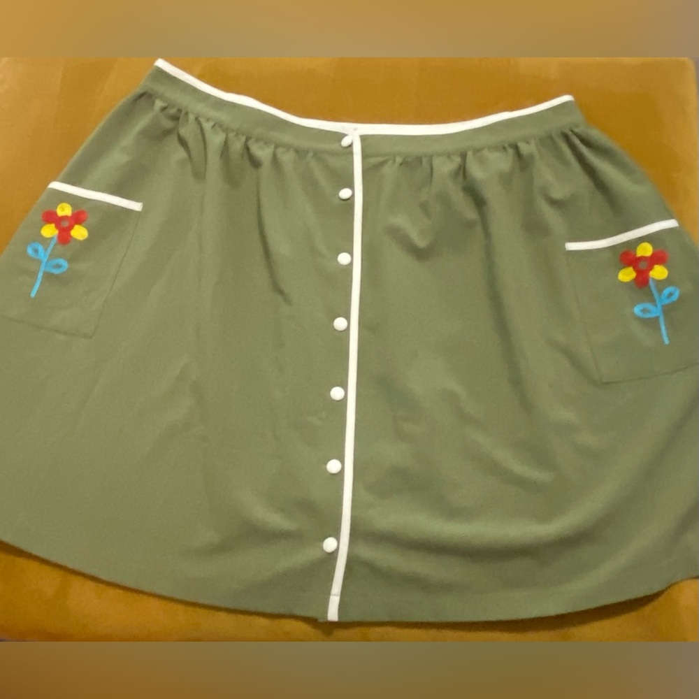 Modcloth, Army Green Flower Embroidered Skirt, 2X